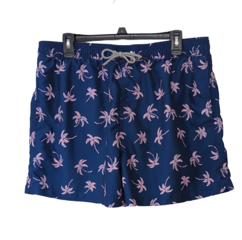 Men's Blue Swim Trunks with Pink Palm Trees Size XL